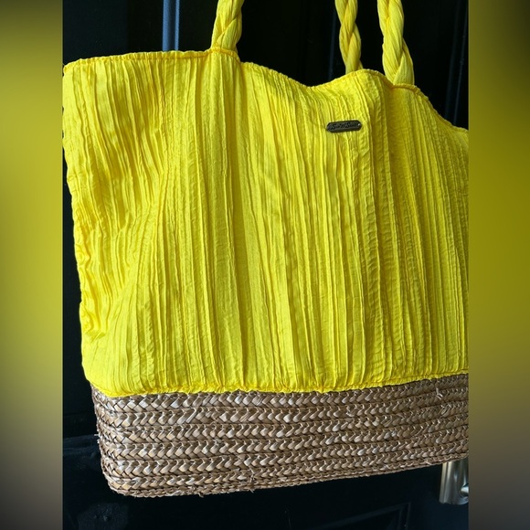 Sun N Sand Beach Summer Tote Bag Straw Yellow Purse Zipper Closure Vacation Bag - Picture 2 of 10